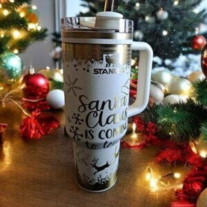 Engraved Authentic Stanley 40 oz Tumbler Santa Claus Is Coming to Town Christmas